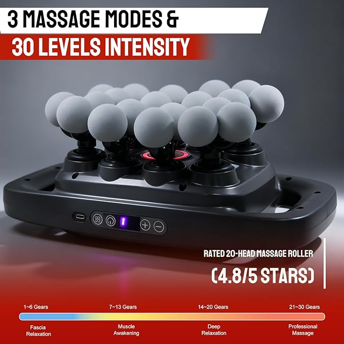 20 Head Massage Gun Deep Tissue Body Massage for Back Shoulders Neck Legs Foot Massage Gun deep Tissue Percussion Massager with 3 Modes &amp 30 Intensities Body Muscle Pain Relief(Grey)