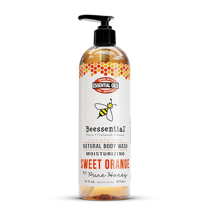 Beessential Natural Body Wash Sweet Orange Sulfate-Free Bath and Shower Gel with Essential Oils for Men &amp Women 16 oz