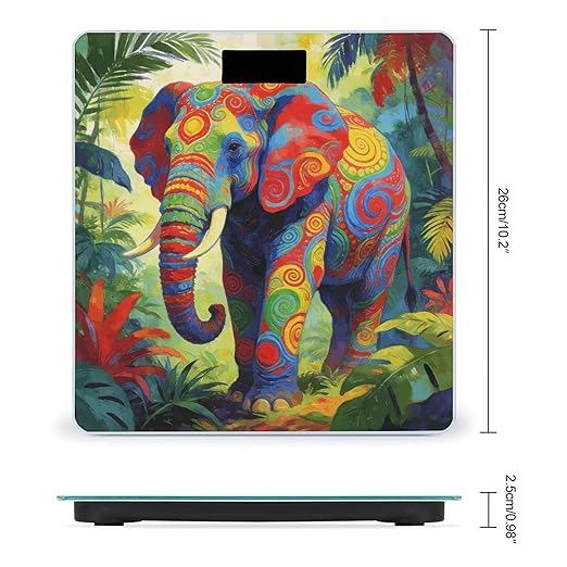 Colorful Elephant Weight ScaleClear LED Display Bathroom Digital Weighing ScaleTempered Glass Digital Bathroom Scale for Body Weight Capacity Up to 400 Lbs