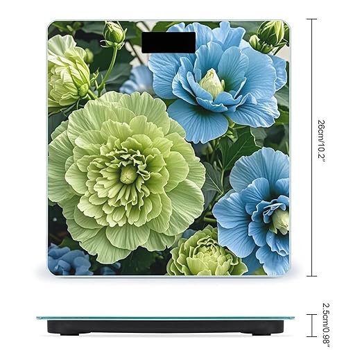 Green and Blue Hibiscus Flowers Scale for Body Weight Highly Accurate Digital Bathroom Body Scale Digital Bathroom Scales for People Anti-Slip Large LCD Display Smart Scales