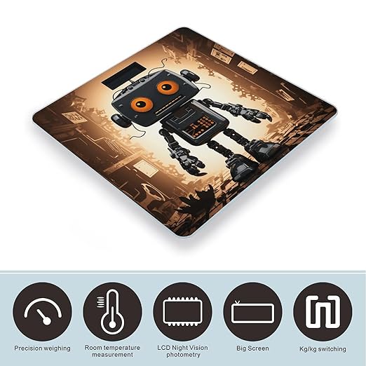 Black Robot Bathroom Scale Rounded Smart Scale for Body Weight Automatic Power On/Off Weight Scales Accurate Bathroom Digital Scales for Pet Home Bedroom Kitchen