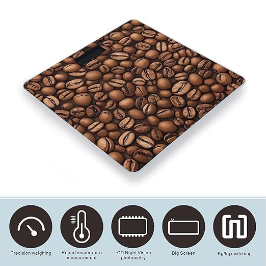 Funny Roasted Coffee Beans Scale for Body Weight Anti-Slip Tempered Glass Digital Bathroom Scales Clear LCD Display Weighing Scale Safe Rounded Corners Smart Scales