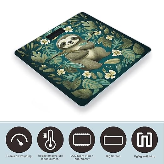 Adorable Sloth Bathroom Scale for Body Weight Bathroom Digital Electronic Weighing Scale with Back Lit LED Display Sturdy Tempered Glass Weight Watchers Scales 400lb