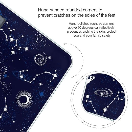 Zodiac Constellation Galaxy Starry Night Stars Glow in The Dark Midnight Smart Square Scale with Digital Display for Bathroom Scale