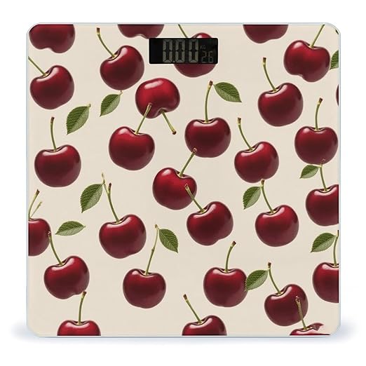 Red Cherry Scale for Body Weight Highly Accurate Digital Bathroom Electronic Weighing Machine for People LCD Display Large Size Tempered Glass for Safe Home Use