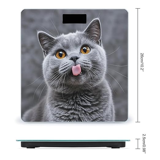 Blue Cat Sticking Out Tongue Bathroom Scale for Body Weight Bathroom Weighing Scales with Back Lit LED Display Sturdy Tempered Glass Body Weight Bathroom Scale 400lb Weighing