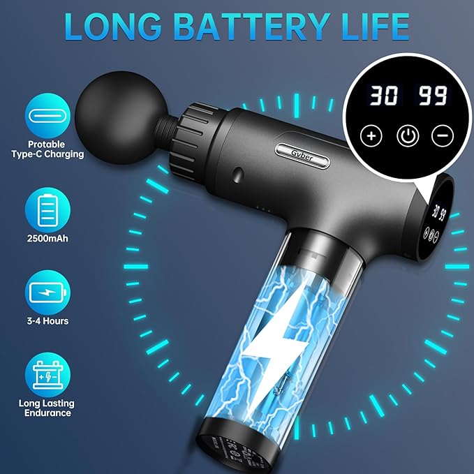 Massage Gun Massage Gun Deep Tissue Handheld Back Massager for Athletes Percussion Muscle Massager with 6 Attachments &amp 30 Speed Father's Day Grey
