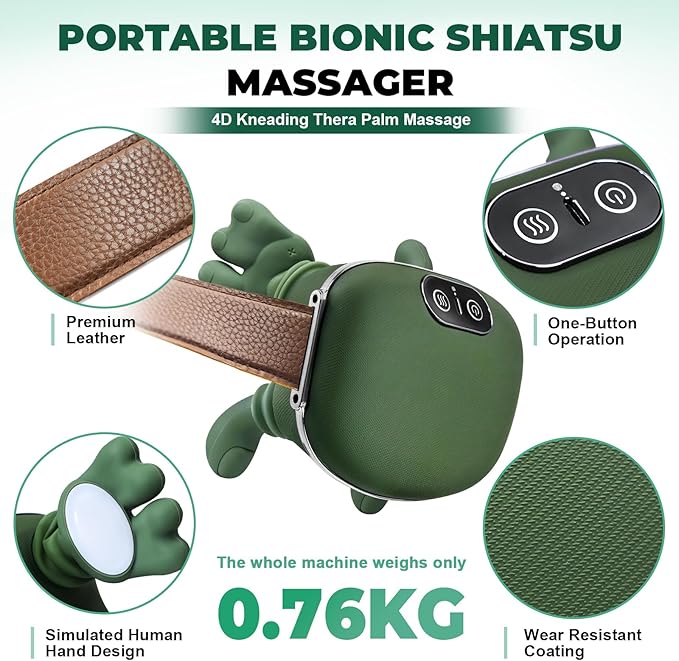 Neck Massager with Fingers Green Neck and Back Massager with Hand for Pain Relief Deep Tissue Hand Massager with Heat and Compression Bionic Electric 4D Kneading Thera Palm Massage