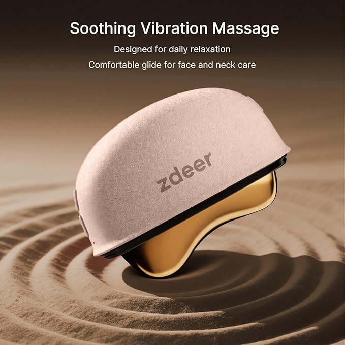 ZDEER LED Red Light Therapy for Face &amp Neck Massager Facial Care Device – Electric Gua Sha Brass Tool with Heat &amp Vibration for Firming Sculpting &amp Skincare Pink