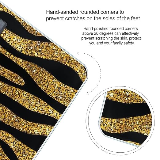 Women's Fashion Automatic Switch Digital Bathroom Weighing Scale Smart Scale Gold Glitter Animal Skin Tiger Stripes Print