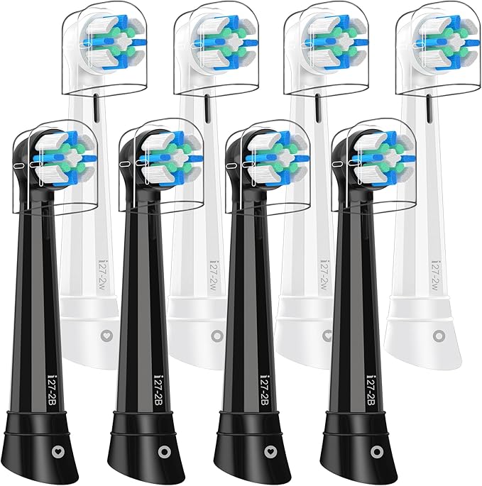 IO Replacement Heads Compatible with Oral B iO 2/3/4/5/6/7/8/9/10 Series Electric Toothbrush Brush Heads with Medium Bristles Compatible with Oral B iO for Gentle Dental Care (8 Black/White)