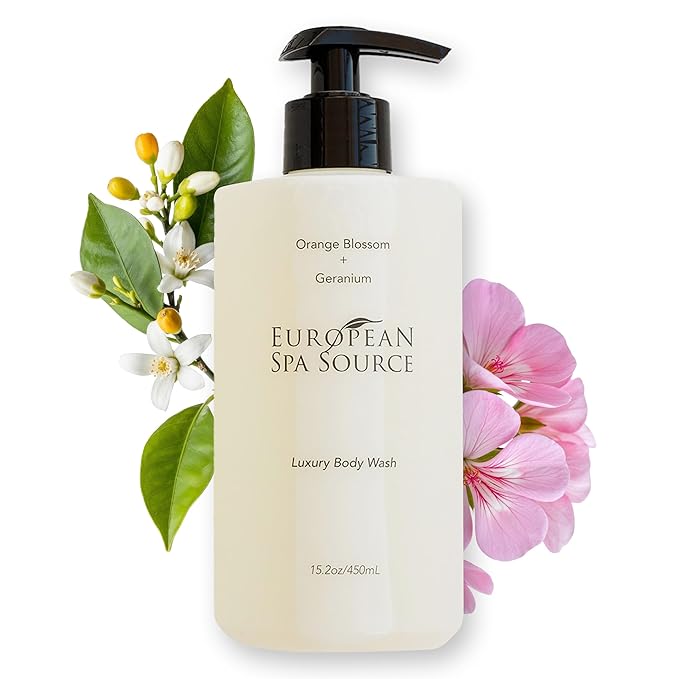 European Spa Source Luxury Body Wash Orange Blossom and Geranium Refreshing Bath and Shower Gel Cleanser 22 fl oz.