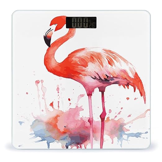 Watercolor Flamingos Scale with LCD Easy-to-Read Anti-Slip Weight Digital Bathroom Scale Precision Weighing Scales Sturdy Tempered Glass Body Weight Scales for Daily Use