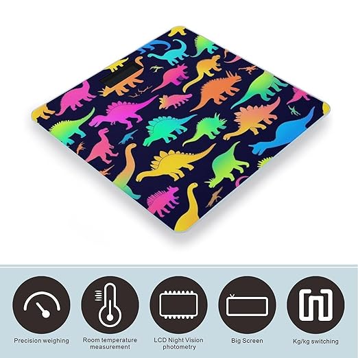 Automatic Switch Digital Bathroom Weighing Scale Smart Scale for Body Weight Neon Funny Dinosaurs