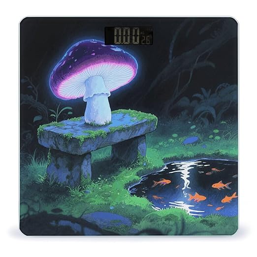 Blacklight Mushroom Bathroom Scale for Body Weight LCD Display Digital Bathroom Scale Tempered Glass Bathroom Weight Scales Fashion Smart Scales for Home Bedroom 400 Lb