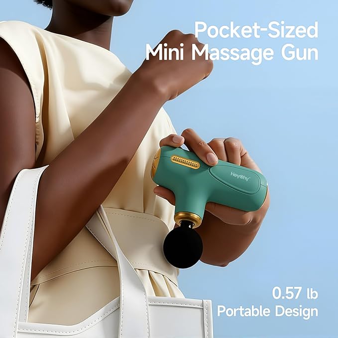 Super Mini Massage Gun Deep Tissue Handheld Muscle Massager with 4 Heads Quiet Percussion Travel Size Massager for Back Pain Relief Home Gym &amp Office Green