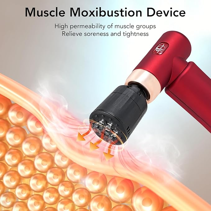 Deep Tissue Massage Gun Back Massage Gun for Pain Relief Replacement Heads for Moxibustion to Relieve Body Fatigue Red