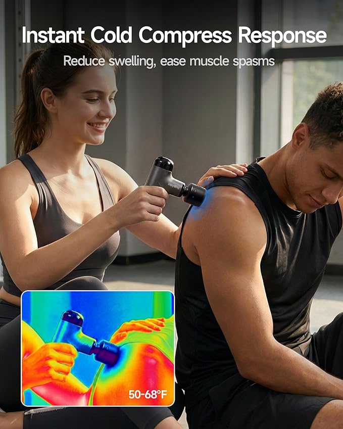 Mini Massage Gun with Heat and Cold Deep Tissue Massage Gun Portable Percussion Muscle Massager with 4 Massage Heads for Athletes