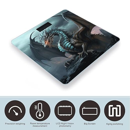 Cool Dragon Scale for Body Weight Safe Rounded Corners Tempered Glass Digital Bathroom Scale LED Display 400lb Capacity Weight Scales with High Precision Sensors