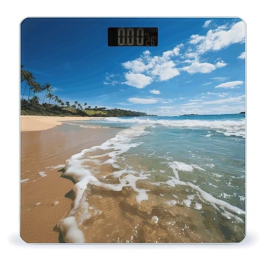 Clear Sky Wave Beach Digital Bathroom Scale for Body Weight Weighing Scale with Backlit LCD Display High Precision Measurements &amp Measures Weight Up to 180kg