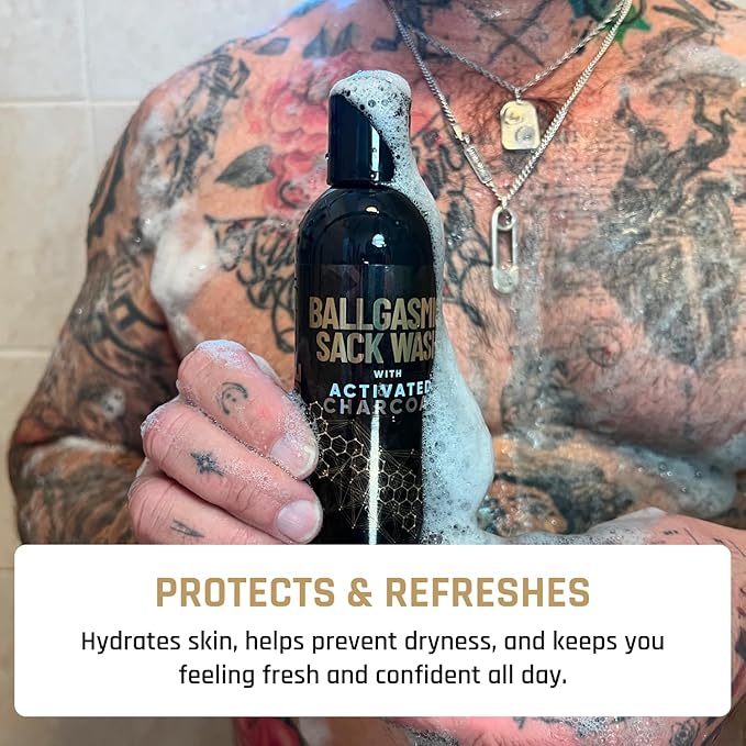 Derm Dude BallGasmic Ball Wash for Men – Sweet Whiskey + Strawberry | Anti-Chafing Charcoal Body Wash for Groin Care &amp Odor Defense – 2 x 8oz