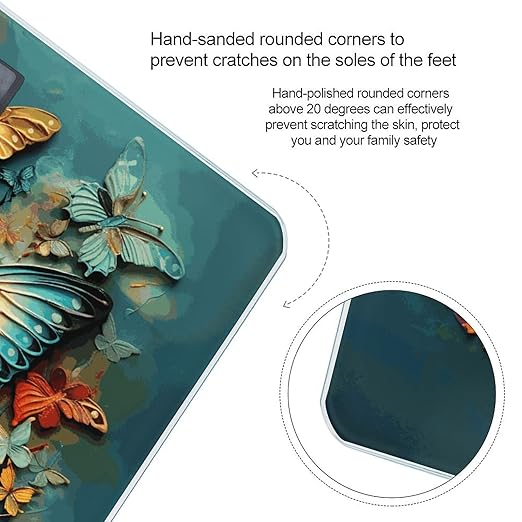Colorful Butterfly Embroidery Paintings Digital Bathroom Scale for Body Weight with High Precision Digital Weighing Scale with BMI Clear LCD Display and Step-On Measures Weight Up to 180kg
