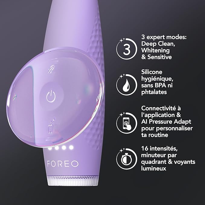 FOREO ISSA 4 Plus Sonic Electric Toothbrush - 4-in-1 AI-Guided Rechargeable Toothbrush Bundle with Extra Silicone &amp Polymer Hybrid Brush Head Soft Bristles Whitening Teeth - Lavander