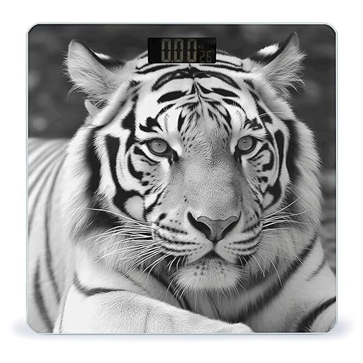 Black White Tiger Scale for Body Weight Accurate Digital Bathroom Scale Toughened Glass High Precision Scales Smart Weight Scales with Large LCD Backlight Display Weighing Machine
