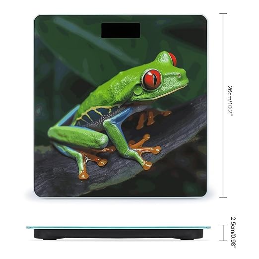 Red Eyed Tree Frog Bathroom Scale Automatic Power On/Off Body Scales LCD Backlight Display Square Digital Scale Rounded Corners Bathroom Scales for Home Bedrooms
