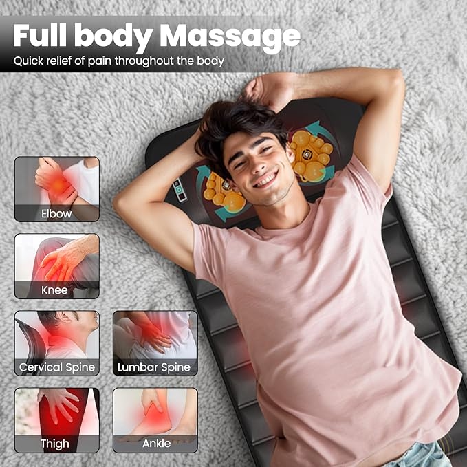 Massage Mat Detachable Neck Massager Full Body Vibration Heating Massage Pad with 10 Vibrating Motors and 9 Speed Settings for Home Office Use Gift for Men Women Parents ChristmasBlack