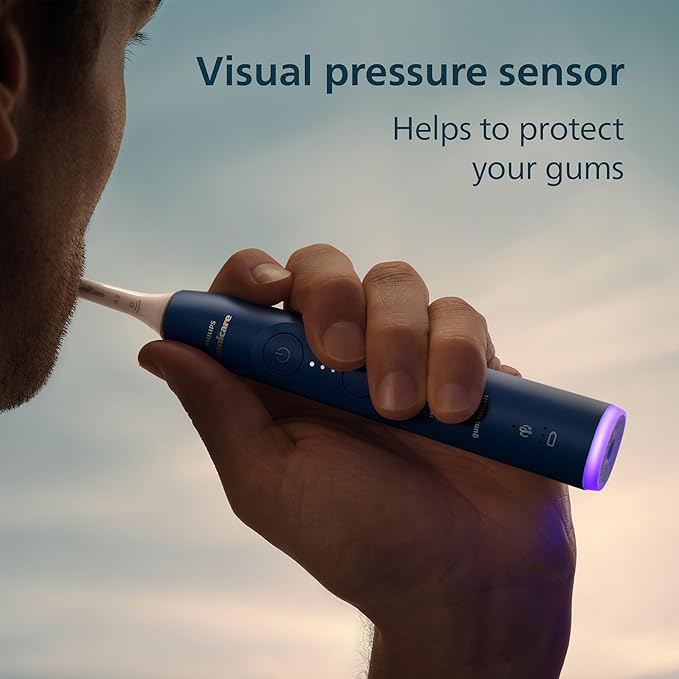 Philips Sonicare 7300 Series Electric Toothbrush - Next-Generation Sonicare Technology Pressure Sensor 12 Brushing Settings SmarTimer 21-Day Runtime Travel Case Navy Blue HX7423/05
