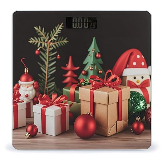 Xmas Decoration Christmas Gift Bathroom Scale Automatic Power On/Off Body Scales LCD Backlight Display Square Digital Scale Rounded Corners Bathroom Scales for Home Bedrooms