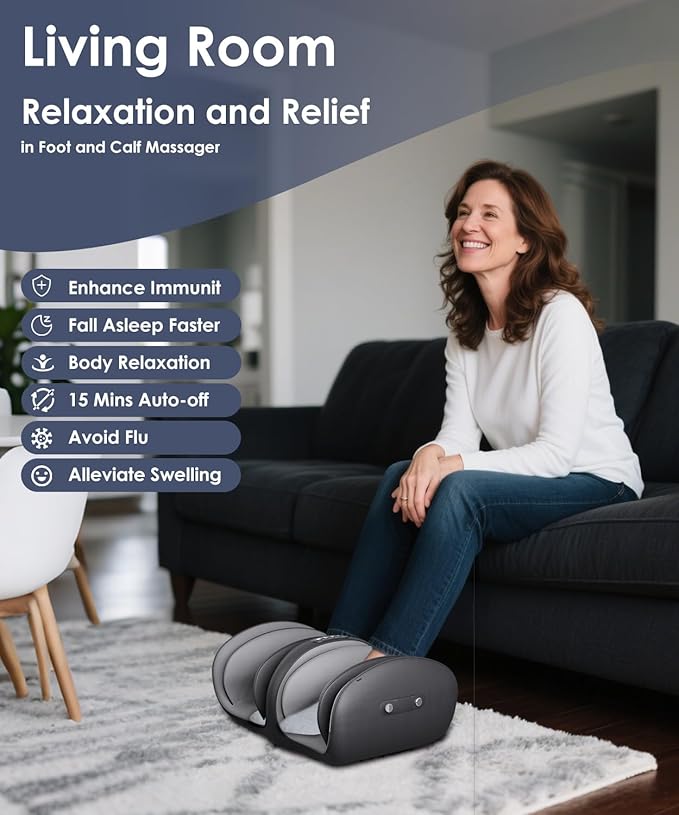 Foot Calf Massager with Heat Air BagShiatsu Feet Massagers Machine with Massage RollerAuto-Off Timers - Deep Kneading Relief for Plantar FasciitisNeuropathyDaily Fatigue (Gray)