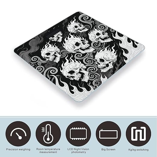 Skull Bathroom Scale for Body Weight Bathroom Digital Electronic Weighing Scale with Back Lit LED Display Sturdy Tempered Glass Weight Watchers Scales 400lb