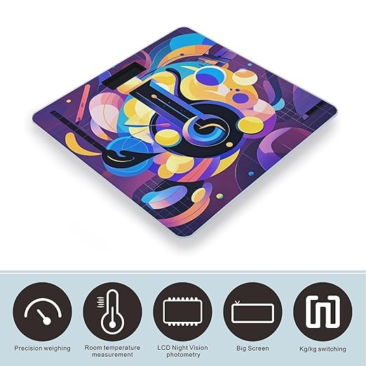 Abstract Music Themed Scale for Body Weight Accurate Digital Bathroom Scale Toughened Glass High Precision Scales Smart Weight Scales with Large LCD Backlight Display Weighing Machine