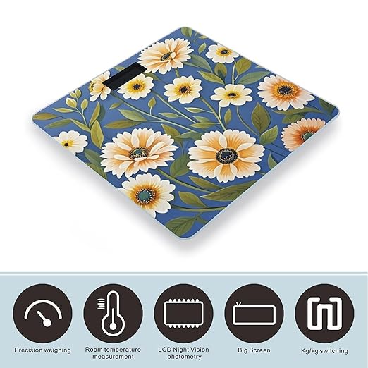 Flowers on Background Scale for Body Weight Digital Bathroom Scale Accurate Smart Weight Scales with Large Display Weighing Machine High Precision Scales