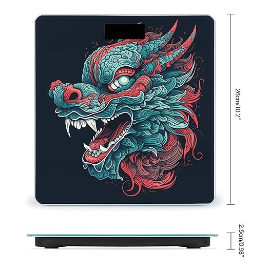 Dragon Head Pattern Scale for Body Weight Anti-Slip Tempered Glass Digital Bathroom Scales Clear LCD Display Weighing Scale Safe Rounded Corners Smart Scales
