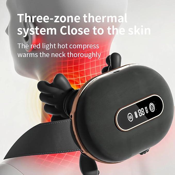SALAN Heat Therapy Neck and Shoulder Massager Deep Muscle Tissue Massage Bionic Fingers Real Pressure-Sensitive FeedbackPortable Wireless Relax Anytime and Anywhere (Black)