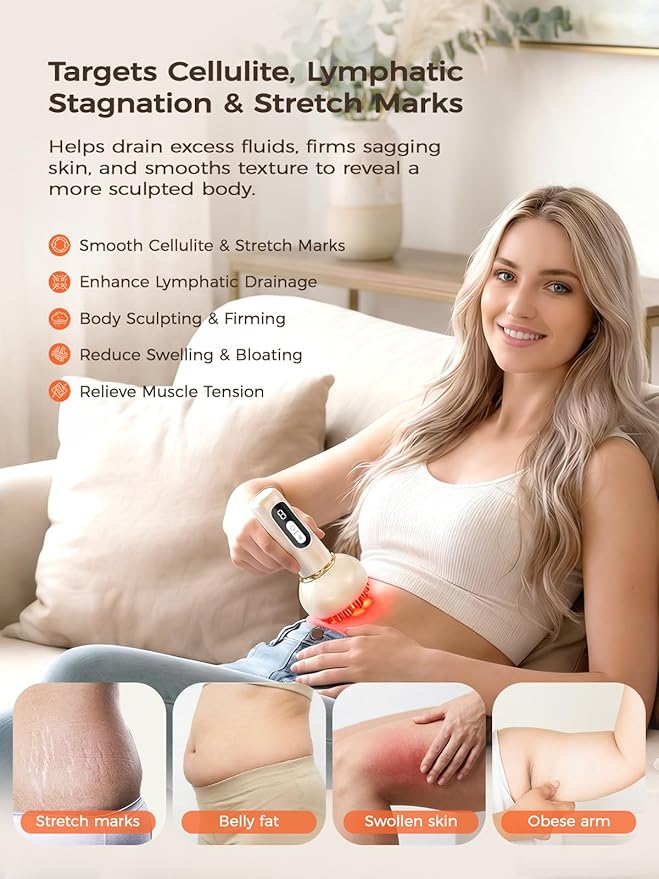 Lymphatic Drainage Massager &amp Anti Cellulite Massage Tool for Legs Arms &amp Belly BodyHelps Reduce Stretch Marks &amp Cellulitewith Microcurrent Light Heat &amp Vibration