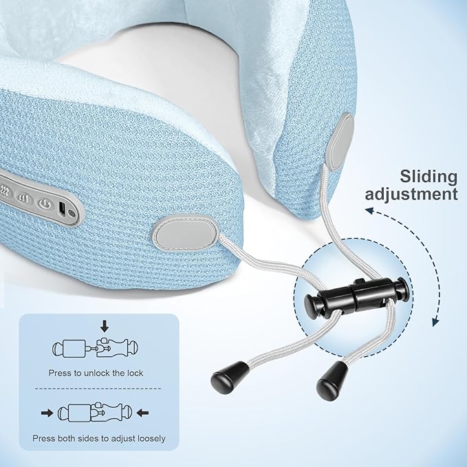 Electric Neck MassagerPortable Travel Pillow with Massage and HeatRechargeable Vibrating Neck Pillow MassagerPerfect for Pain Relief at Home OfficeTravelFathers Day Gift Ideas(Blue)
