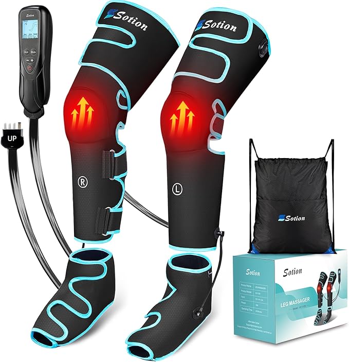 Sotion Leg Massager with Heat and Compression for Circulation &amp Recovery Upgraded Foot Calf Thigh Sequential Massager Device with Handheld Controller 4 Modes 4 Intensities Help for Leg Pain Rel
