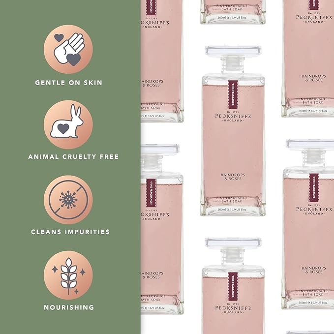 Pecksniffs Prestige 500ml Bath Soak Decanter Raindrops &amp Roses