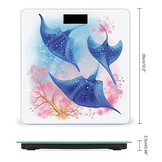 Sea Animals Stingrays Weight Scale Large Bathroom Scales Digital Weight with Bright LED Display Non Slip Automatic Weighing Scale Fashion Weighing Machine for Body