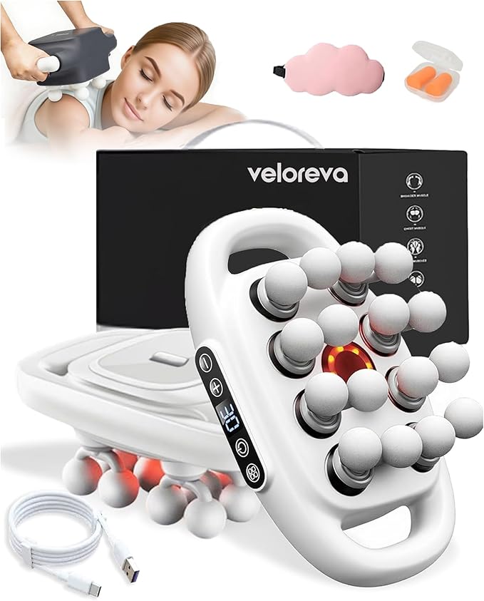 Veloreva Massager - 16 Head Massage Gun Deep Tissue with 30 Intensity Levels &amp 3 Smart Modes 50kg Deep Pressure Massager for Shoulder Back Waist Body Deep Tissue Fast Relief (White)