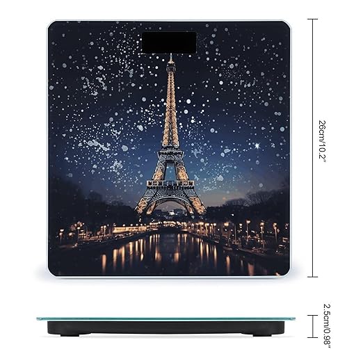 Night Paris Eiffel TowerScale for Body Weight with LCD High Precision Weighing Scales Fashion Sturdy Tempered Glass Weight Scales Easy-to-Read Digital Bathroom Scale for Daily 400lb