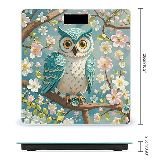 Owl Spring Flowers Turquoise Scale for Body Weight Digital Bathroom Scale Toughened Glass High Precision Scales for Body Weight with Large LCD Backlight Display Weight Scales