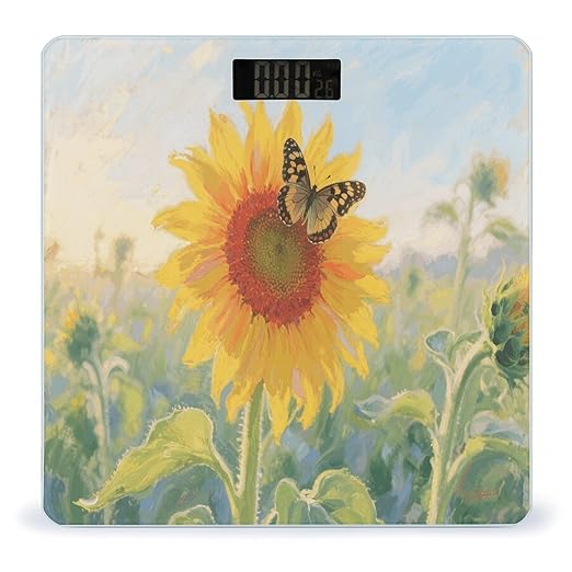 Sunflower Butterfly Weight Scale Cute Bathroom Scale for Body Highly Accurate Digital Weighing Machine for People Compact LCD Display Scales with Sturdy Toughened Glass Scales