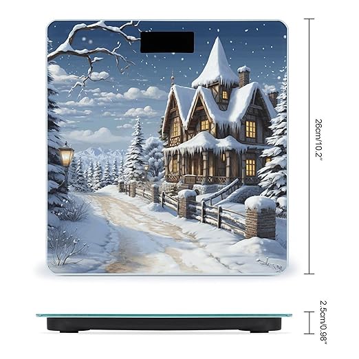 Christmas Winter Happy Scene Scale for Body Weight Safe Rounded Corners Tempered Glass Digital Bathroom Scale LED Display 400lb Capacity Weight Scales with High Precision Sensors