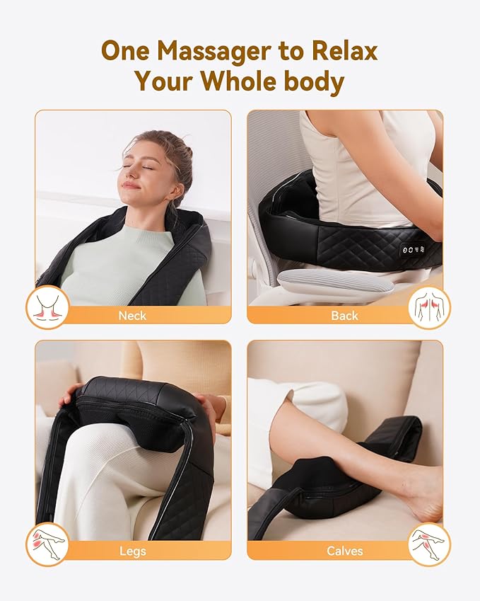 KNQZE Neck and Shoulder Massager with Soothing Heat Shiatsu Kneading Massage Pillow Adjustable Intensity for Home and Office Use