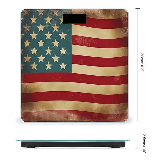 Digital Bathroom Scale for Body Weight Scale with Bright LCD Display High Accuracy Step-On Technology Auto On/Off Vintage American Flag 4Th of July USA Digital Scales 400 Lbs /180kg